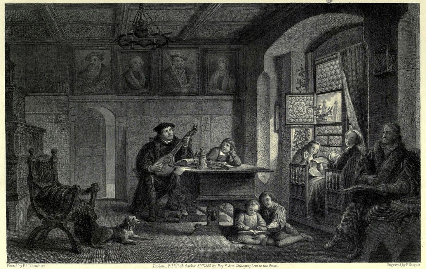 Vida doméstica de Lutero. Illustrations of the life of Martin Luther. 1862, Pierre Antoine Labouchère